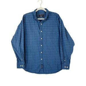 American Eagle Mens Large Blue Plaid Button Down Shirt Long Sleeve 100% Cotton